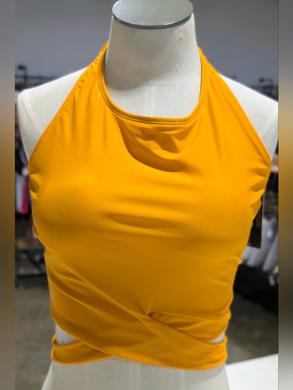 Coral Reef High-Neck Wrap Bikini Top in Mustard Yellow